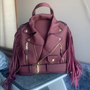 NWT burgundy fringe moto  jacket backpack purse